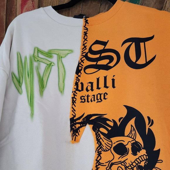 NWT Just Cavalli orange/cream cotton tattoo print Sweatshirt Sz S - Picture 6 of 13